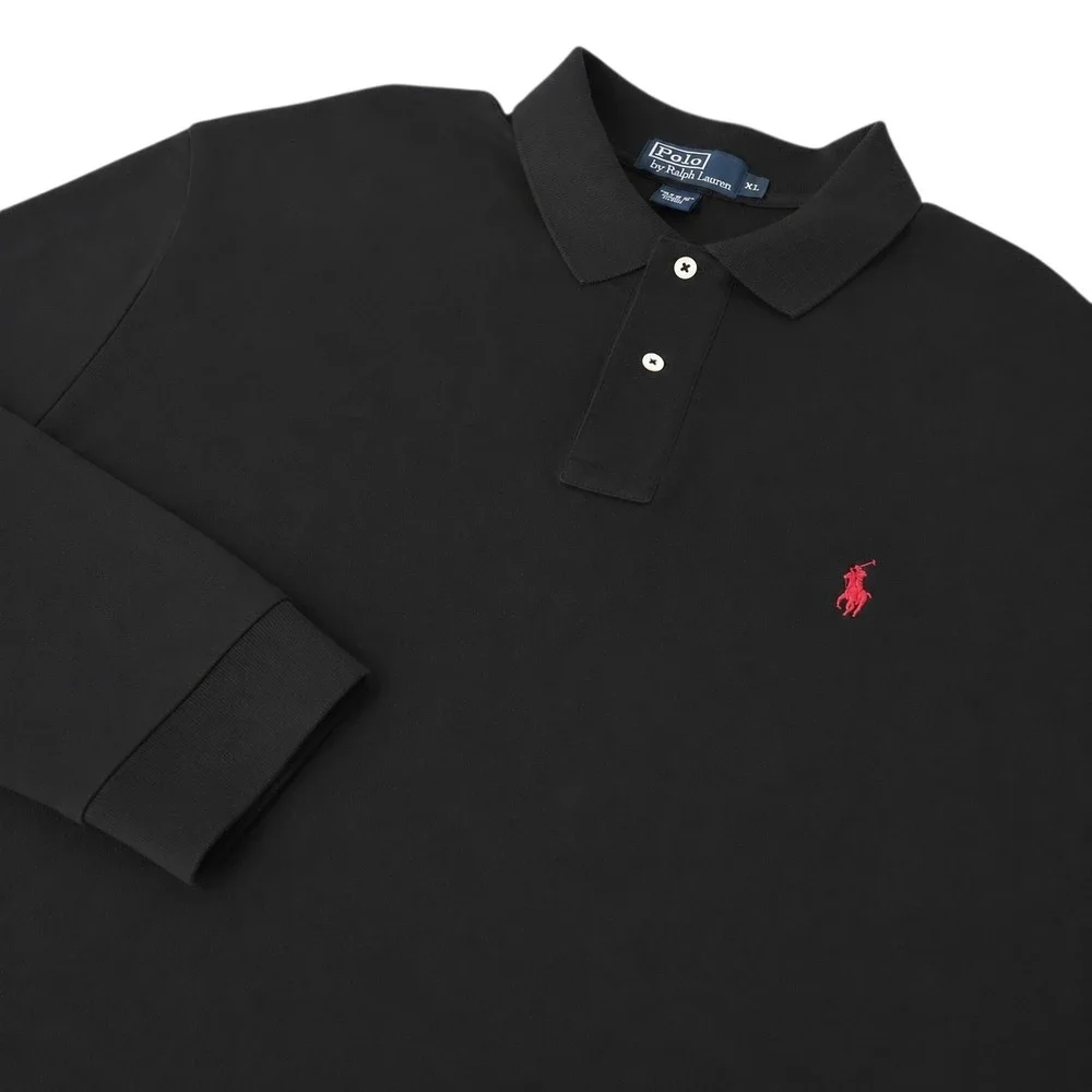 Polo Ralph Lauren Polo Shirt Mens XL Black Long Sleeve Red Pony Logo Pique